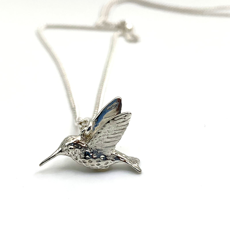 Anna's Hummingbird necklace in sterling silver or bronze handmade by Joanna Lovett Sterling