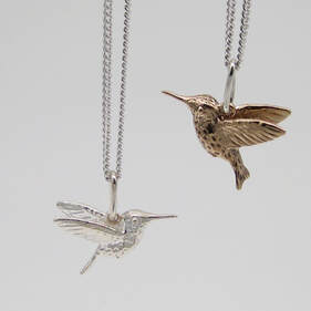 Anna's Hummingbird necklace in sterling silver or bronze handmade by Joanna Lovett Sterling